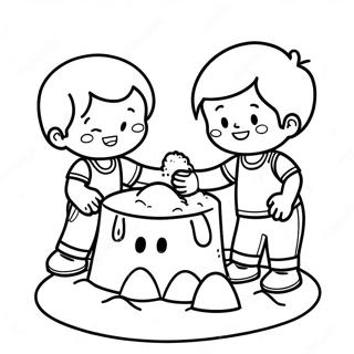 Hrave Deti Stavejici Hrad Z Pisku Omalovanka 120836 55686