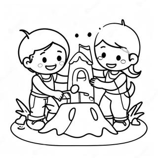 Hrave Deti Stavejici Hrad Z Pisku Omalovanka 120836 55688