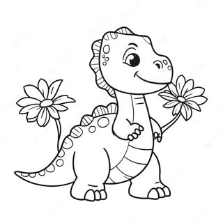 Roztomily Dinosaur S Valentynskymi Kvetinami Omalovanka 136363-68019