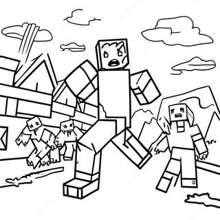 Omalovanka Minecraft Zombie Utocici Na Vesnici 1455-2224