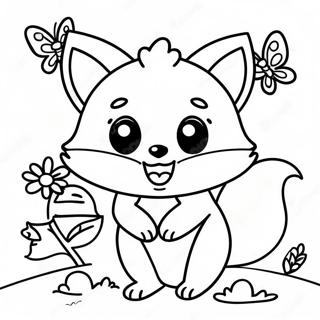 Šťastná Kawaii Liška S Motýlem Omalovánka Omalovánky